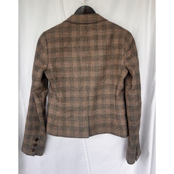 Theory Brown Plaid Wool Blend Blazer Jacket Size 4 Preppy Academia Office Work - Picture 3 of 8